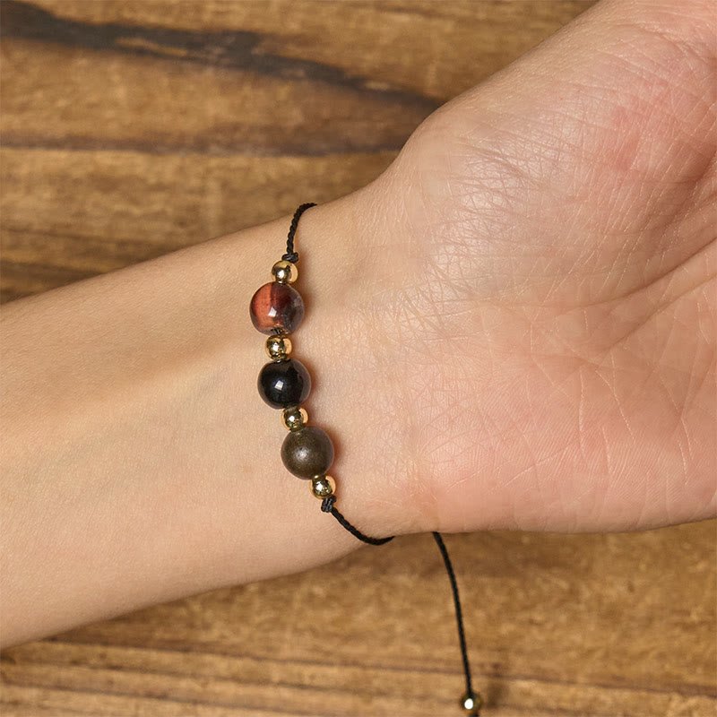 Buddha Stones Tiger Eye Black Tourmaline Pyrite Protection Card Rope Bracelet - image 15