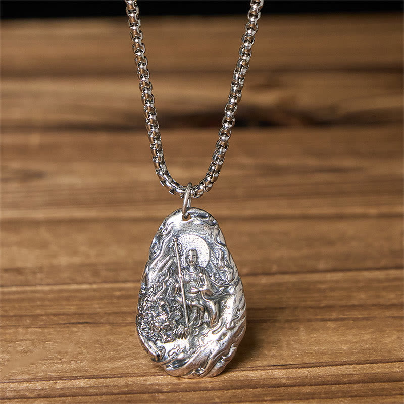 Buddha Stones Copper Kṣitigarbha Dizang Bodhisattva Compassion Pendant Necklace - Buddha & Twist Chain - image 7