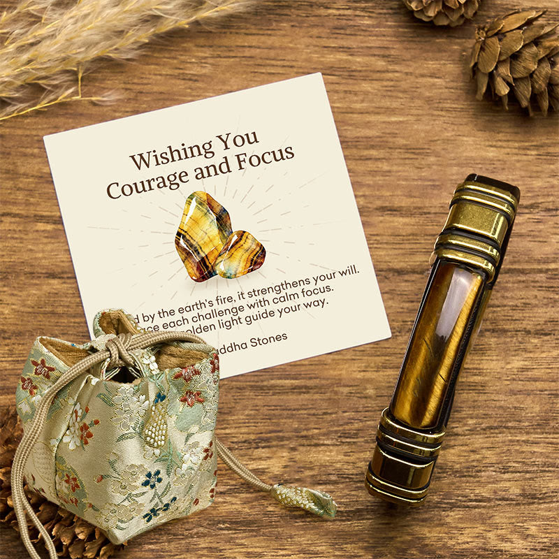 Buddha Stones "Wishing You Courage and Focus" Tiger Eye Leather Bracelet Includes Gift Message Card - Tiger Eye-Gold Black - 18-22cm - Deluxe Gift Bag (+$12.59) - image 4