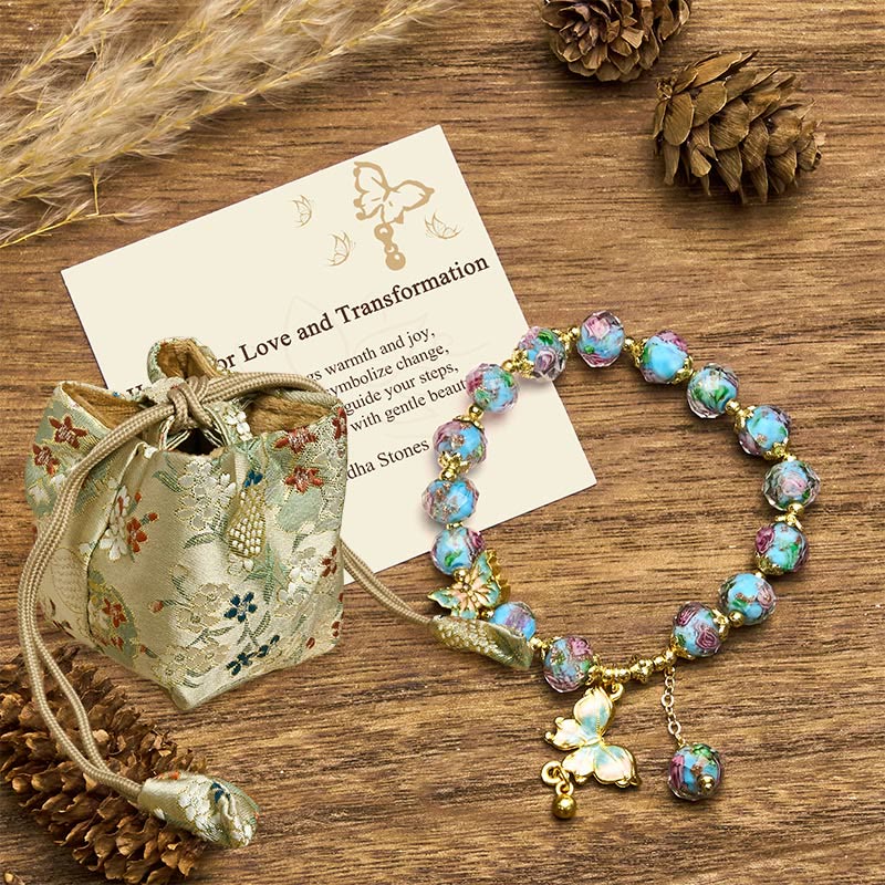 Buddha Stones "Hoping for Love and Transformation" Butterfly Bracelet Includes Gift Message Card - Blue Liuli(Wrist Circumference: 18cm) - Deluxe Gift Bag (+$9.59) - image 7