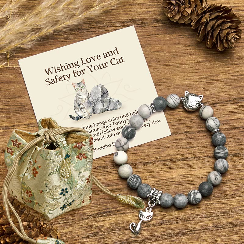 Buddha Stones "Wishing Love and Safety for Your Cat" Grey Tabby Bracelet Includes Gift Message Card - Grey Tabby Cat(Wrist Circumference 15-16cm) - Deluxe Gift Bag (+$9.59) - image 6