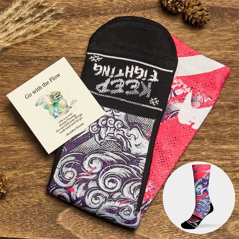 Buddha Stones "Go with the Flow" Casual PiXiu Micro Crew Men's Socks Includes Gift Message Card - Tomato - One Size Fits Most (US 6.5-10.5，EU 38-44，UK/AU 6-10.5，AISA 24.5-28cm) - With Message Card - image 0