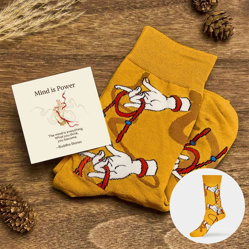 Buddha Stones "Mind is Power" Casual Buddha Hand Micro Crew Women's Socks Includes Gift Message Card - Gold - S(US 4.5-8.5，EU 35-39，UK/AU 2.5-6，AISA 22.5-25cm) - With Message Card - image 0