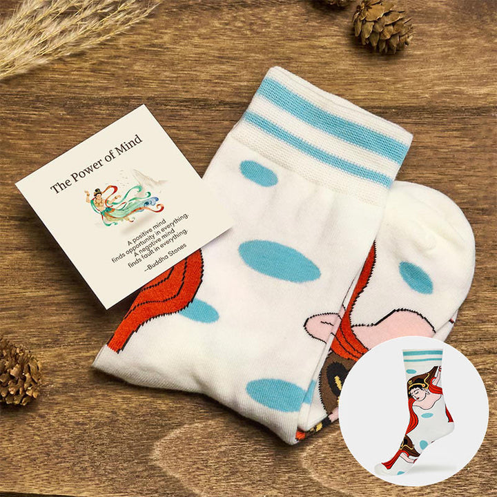 Buddha Stones "The Power of Mind" Casual Dunhuang Feitian Women's Socks Includes Gift Message Card - White - S(US 4.5-8.5，EU 35-39，UK/AU 2.5-6，AISA 22.5-25cm) - With Message Card - image 0