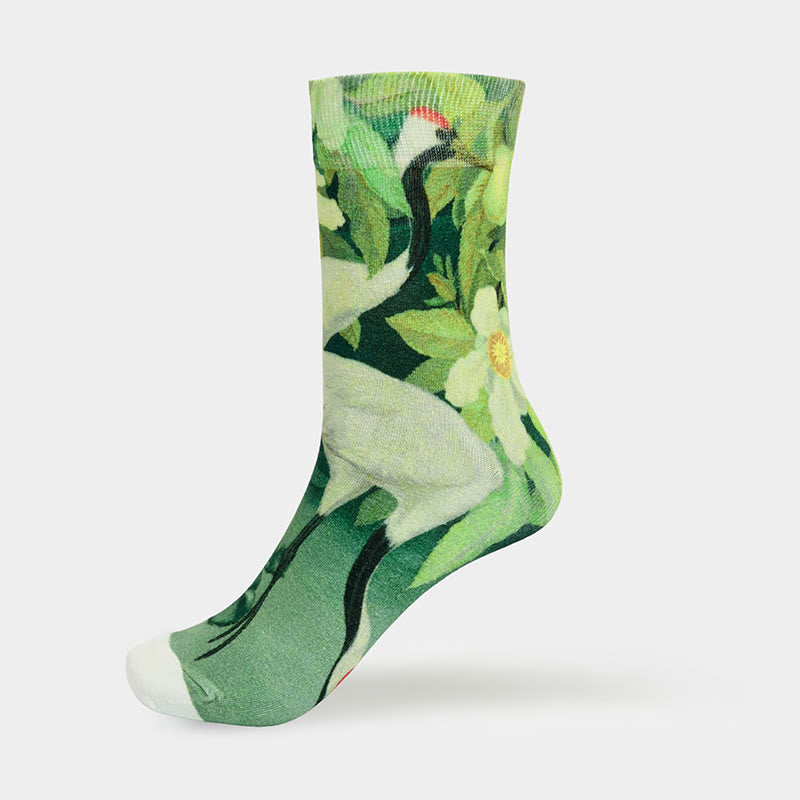 Buddha Stones "Rooted in Stillness" Crane Lotus Koi Fish Women's Socks Includes Gift Message Card - image 5