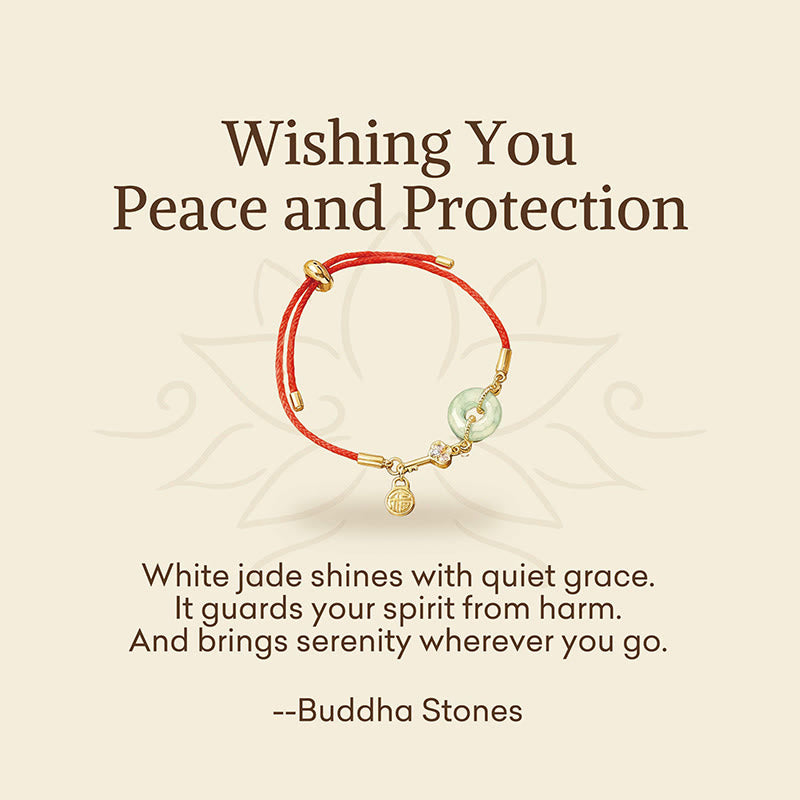 Buddha Stones "Wishing You Peace and Protection" Jade Red Rope Bracelet Includes Gift Message Card - image 2