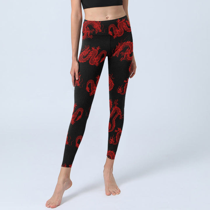Buddha Stones Red Dragon Pattern Gym Leggings Women's Yoga Pants - image 5