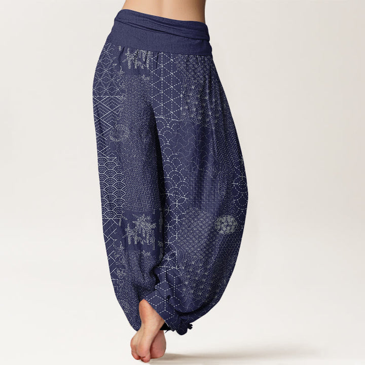 Buddha Stones Geometric Pattern Women's Elastic Waist Harem Pure Cotton Printed Pants - image 7