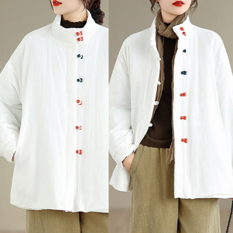 Buddha Stones Women's Winter Chinese Frog-Button Long Sleeve Cotton Thicken Jacket With Pockets - image 17