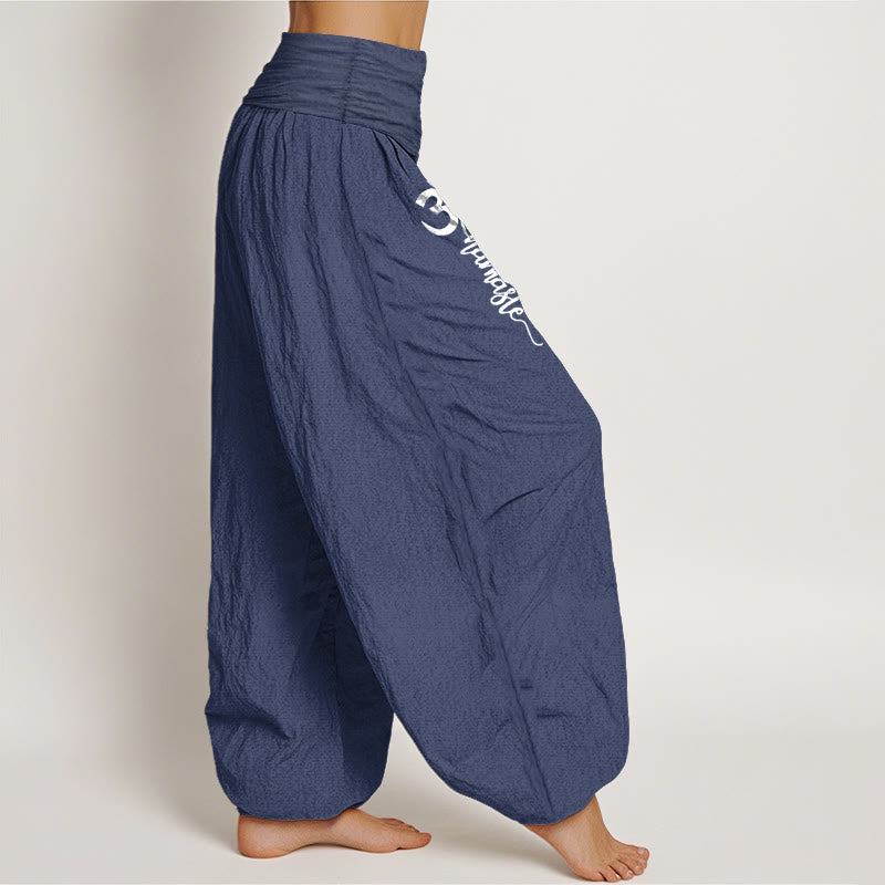 Buddha Stones Namaste Om Pattern Women's Pure Cotton Elastic Waist Harem Pants - image 2