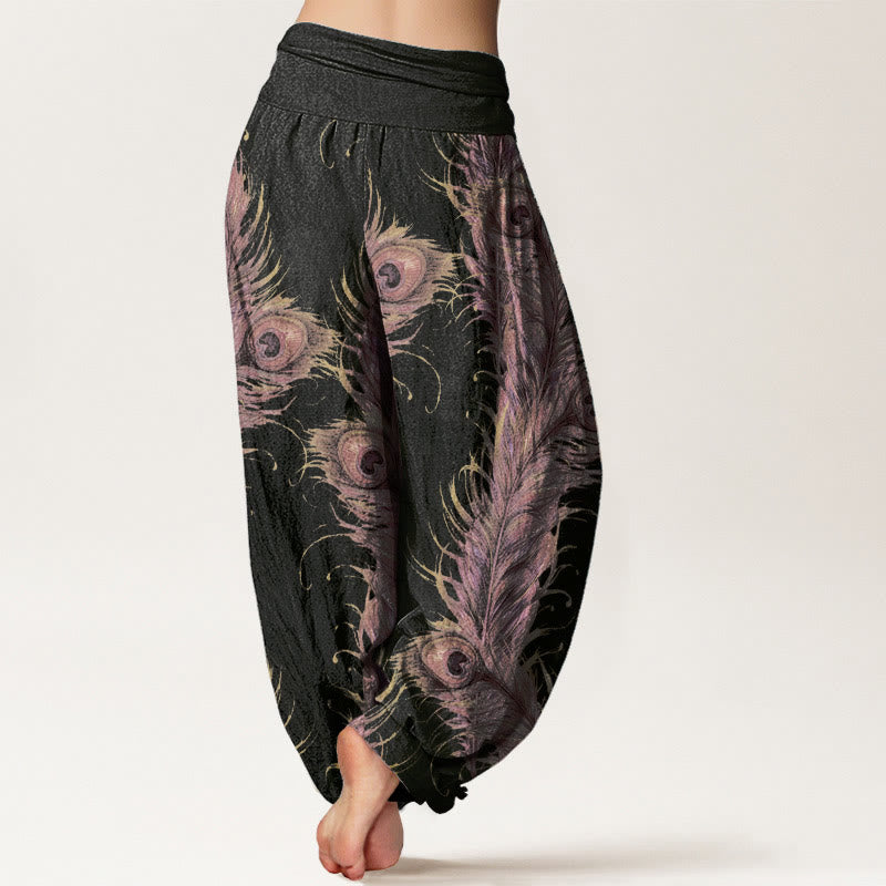 Buddha Stones Pure Cotton Bright Phoenix Pattern Women's Elastic Waist Harem Pants - image 1