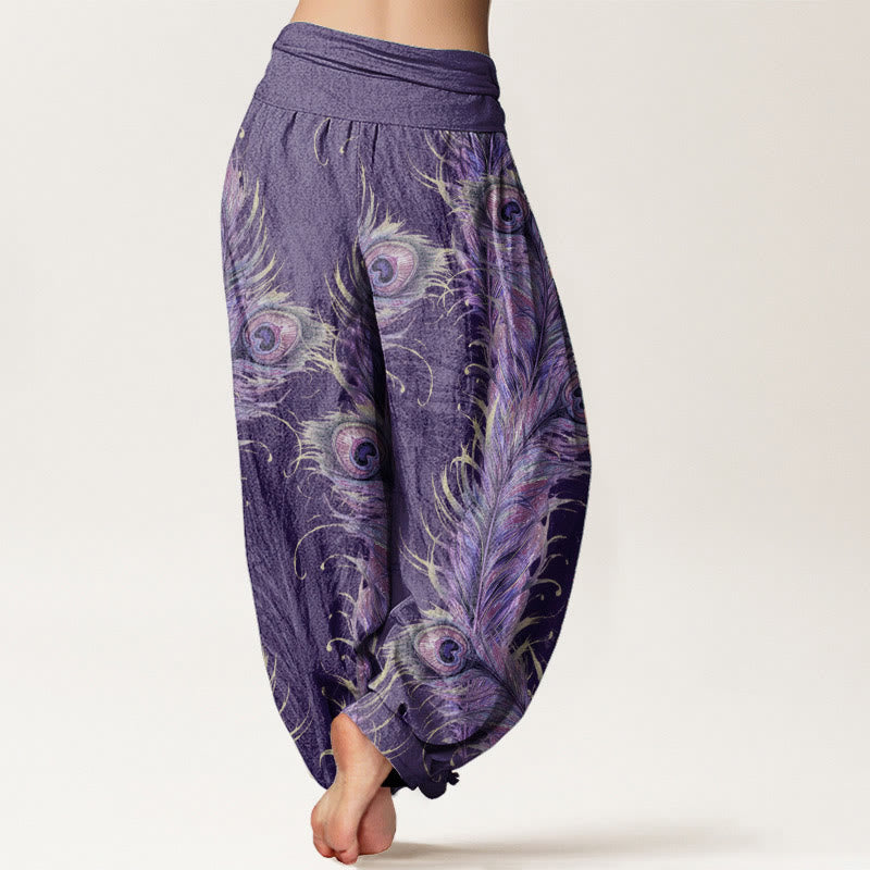 Buddha Stones Pure Cotton Bright Phoenix Pattern Women's Elastic Waist Harem Pants - image 9