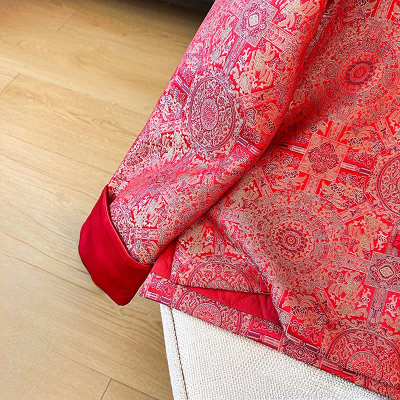 Buddha Stones Women's Jacquard Symmetric Floral Pattern Long Sleeve Cotton Jacket With Pockets - image 9