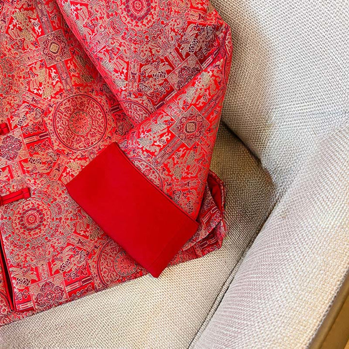 Buddha Stones Women's Jacquard Symmetric Floral Pattern Long Sleeve Cotton Jacket With Pockets - image 10