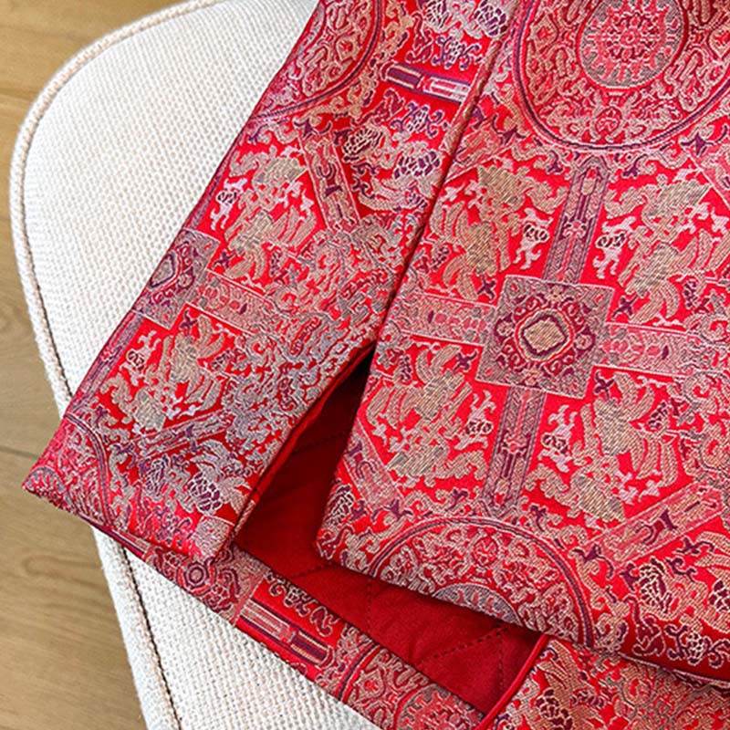 Buddha Stones Women's Jacquard Symmetric Floral Pattern Long Sleeve Jacket With Pockets - image 12