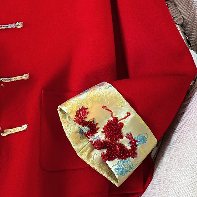 Buddha Stones Winter Embroidery Buttons Design Long Sleeve Women's Cotton Jacket With Pockets - image 9