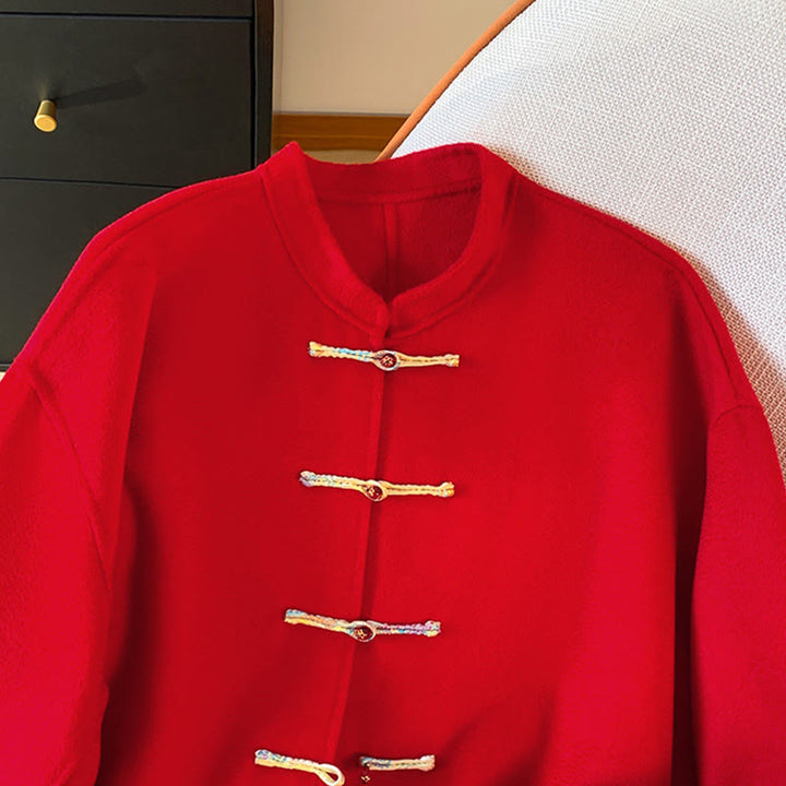 Buddha Stones Winter Embroidery Buttons Design Long Sleeve Women's Cotton Jacket With Pockets - image 3