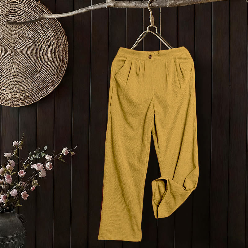 Buddha Stones Casual Corduroy Straight-leg Women's Pants With Pockets - image 17