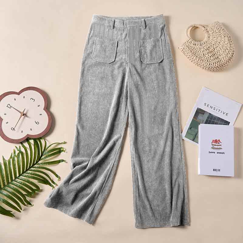 Buddha Stones Plain Corduroy Polyester Women's Buttons Wide Leg Pants With Pockets - image 20