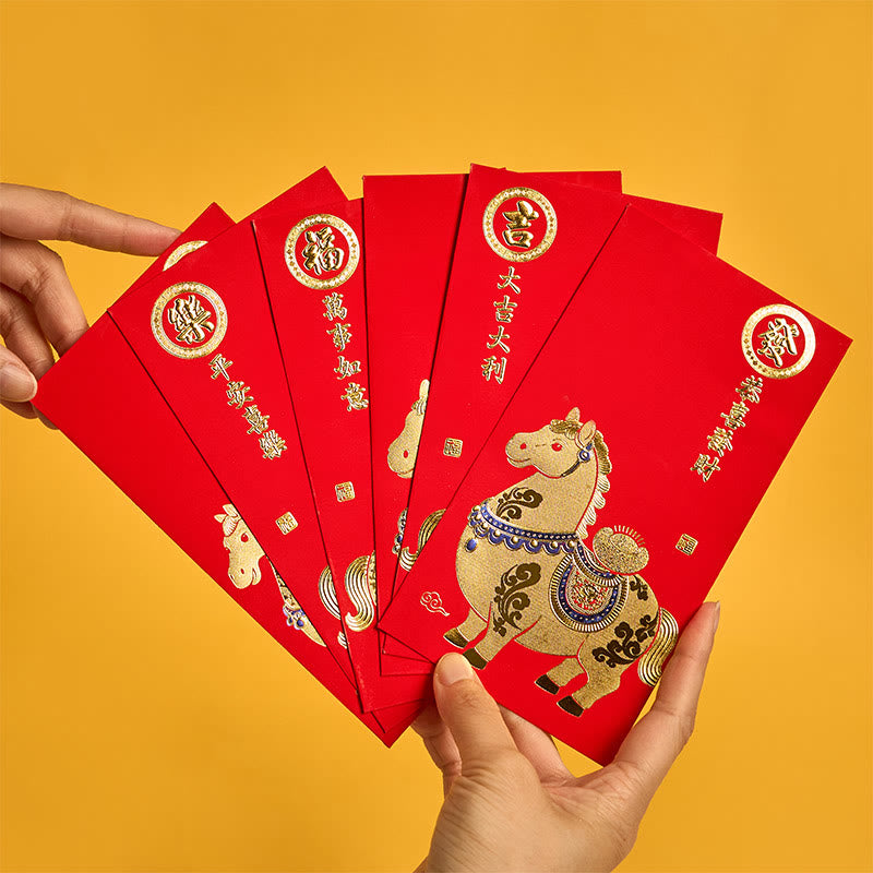 Buddha Stones 6Pcs Chinese Red Envelope Year of the Horse Good Fortune Comes Together 2026 New Year - image 1