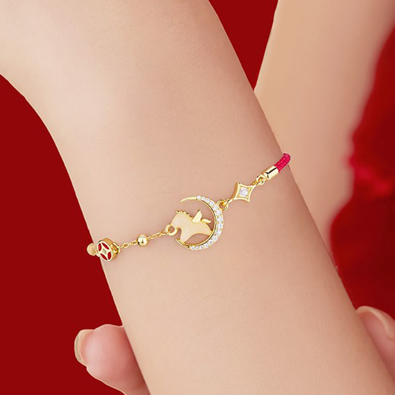 Buddha Stones Hetian Jade Year Of The Horse 925 Sterling Silver Zircon Abundance Red Rope Bracelet - image 3