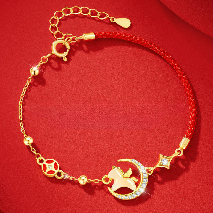Buddha Stones Hetian Jade Year Of The Horse 925 Sterling Silver Zircon Abundance Red Rope Bracelet - image 1