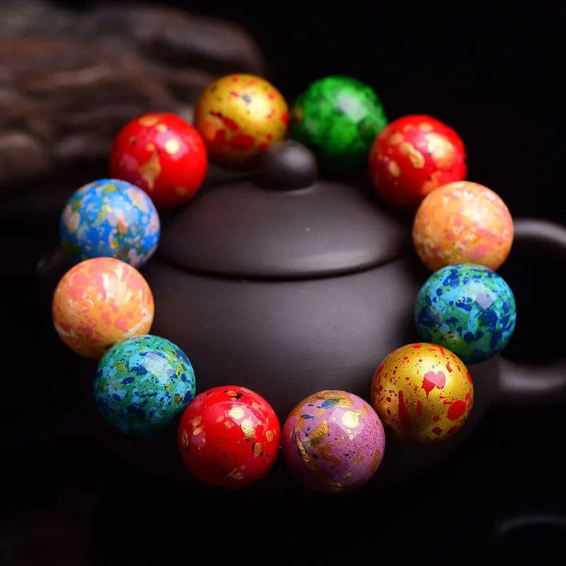 Buddha Stones Multicolored Lacquer Craft Sandalwood Single Wrap Beaded Protection Bracelet - image 1