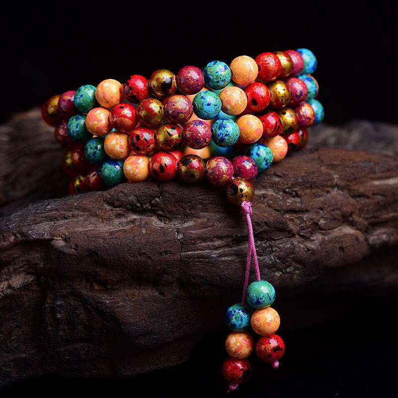 Buddha Stones Multicolored Lacquer 108 Mala Beads Craft Sandalwood Protection Multilayer Bracelet - image 2