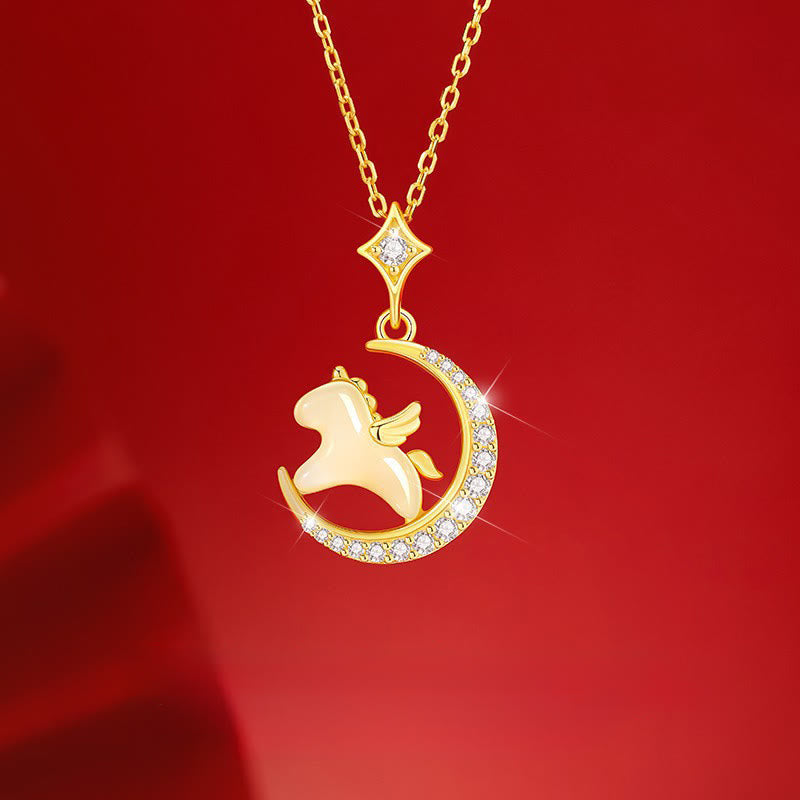 Buddha Stones Year Of The Horse 925 Sterling Silver Hetian Jade Zircon Abundance Pendant Necklace - Jade & 925 Sterling Silver & Zircon - image 0