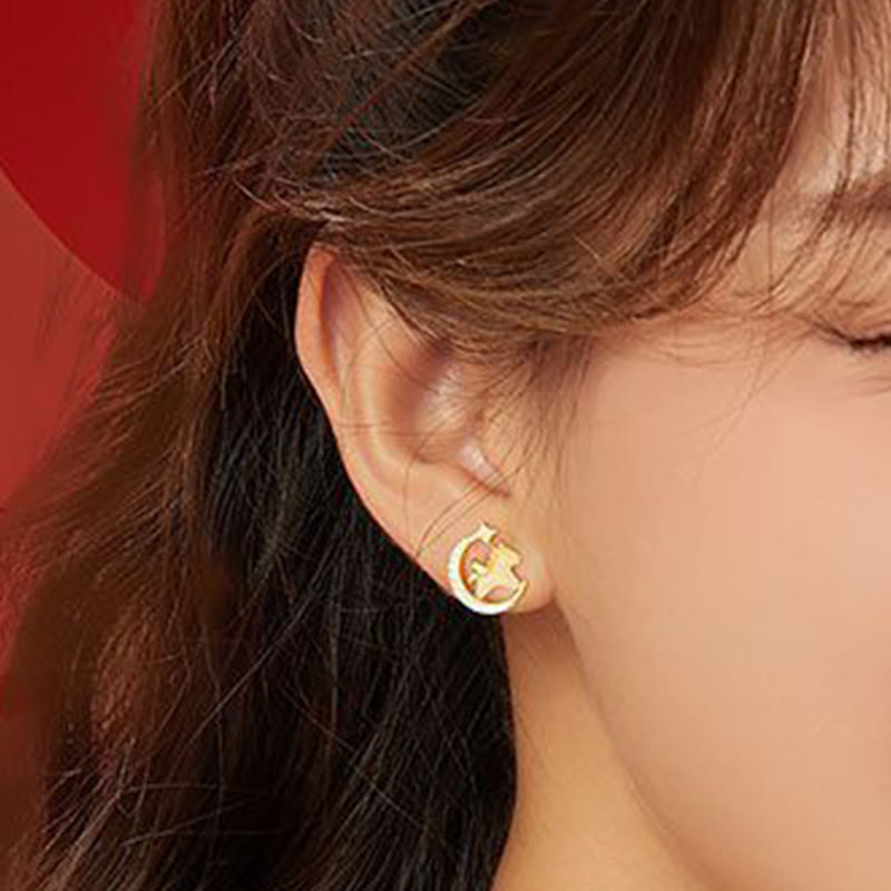 Buddha Stones Year Of The Horse Hetian Jade 925 Sterling Silver Moon Zircon Abundance Earrings - image 3