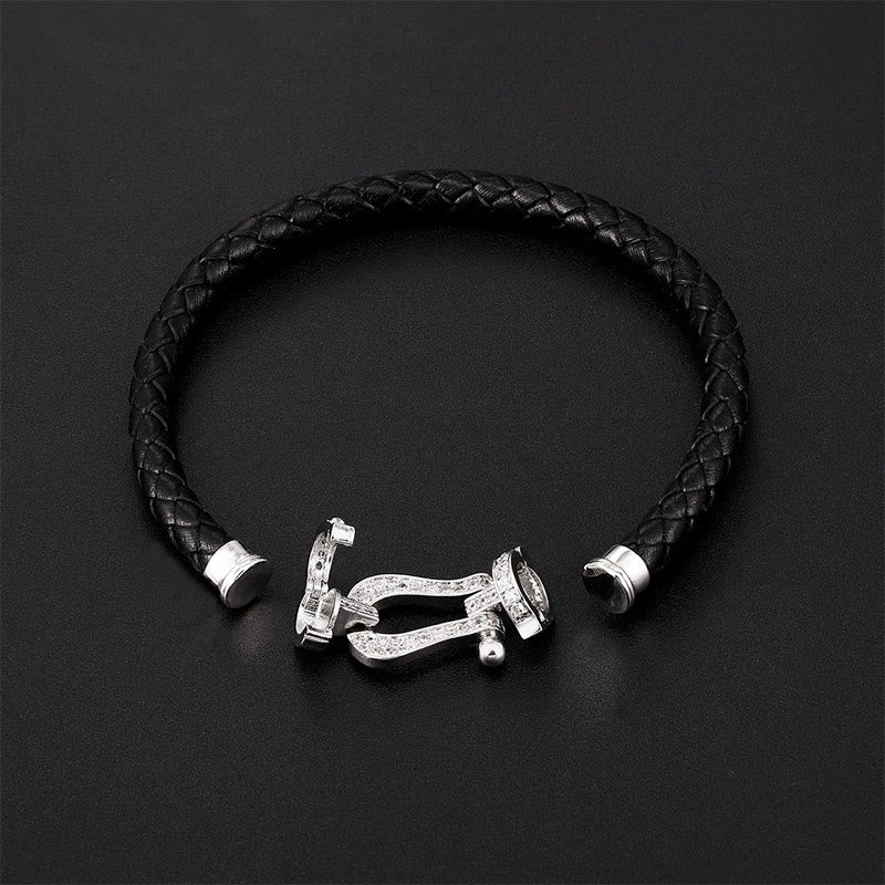 Buddha Stones Copper Balance horseshoe-Shaped Zircon Leather Buckle Bracelet - image 10