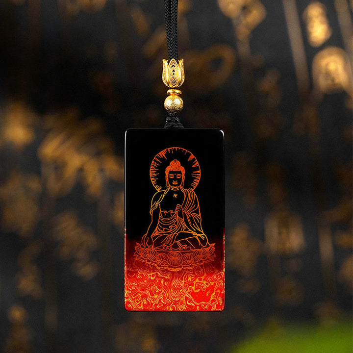 Buddha Stones Chinese Zodiac Natal Buddha Fu Character Lacquer Craft Sandalwood Pendant Necklace - Goat/Monkey-Tathagata - image 16