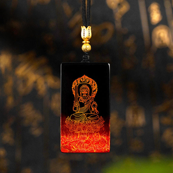 Buddha Stones Chinese Zodiac Natal Buddha Fu Character Lacquer Craft Sandalwood Pendant Necklace - Rooster-Acalanatha - image 18