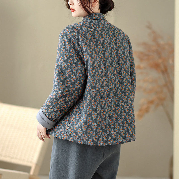 Buddha Stones Winter Frog-button Floral Long Sleeve Women's Thickened Cotton Jacket With Pockets - image 2