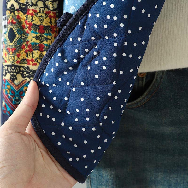 Buddha Stones Ethnic Frog-button Patchwork Women's Thickened Cotton Long Sleeve Jacket With Pockets - image 13