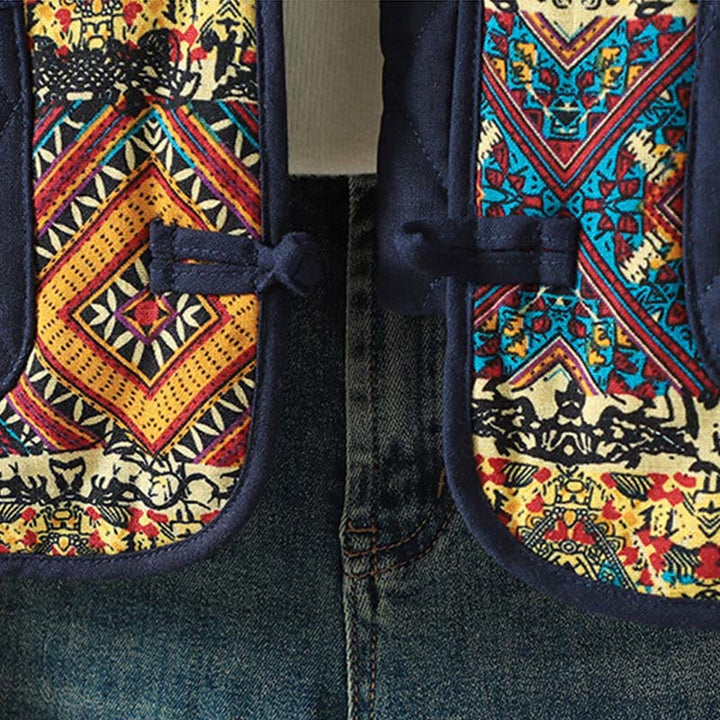 Buddha Stones Ethnic Frog-button Patchwork Women's Thickened Cotton Long Sleeve Jacket With Pockets - image 15