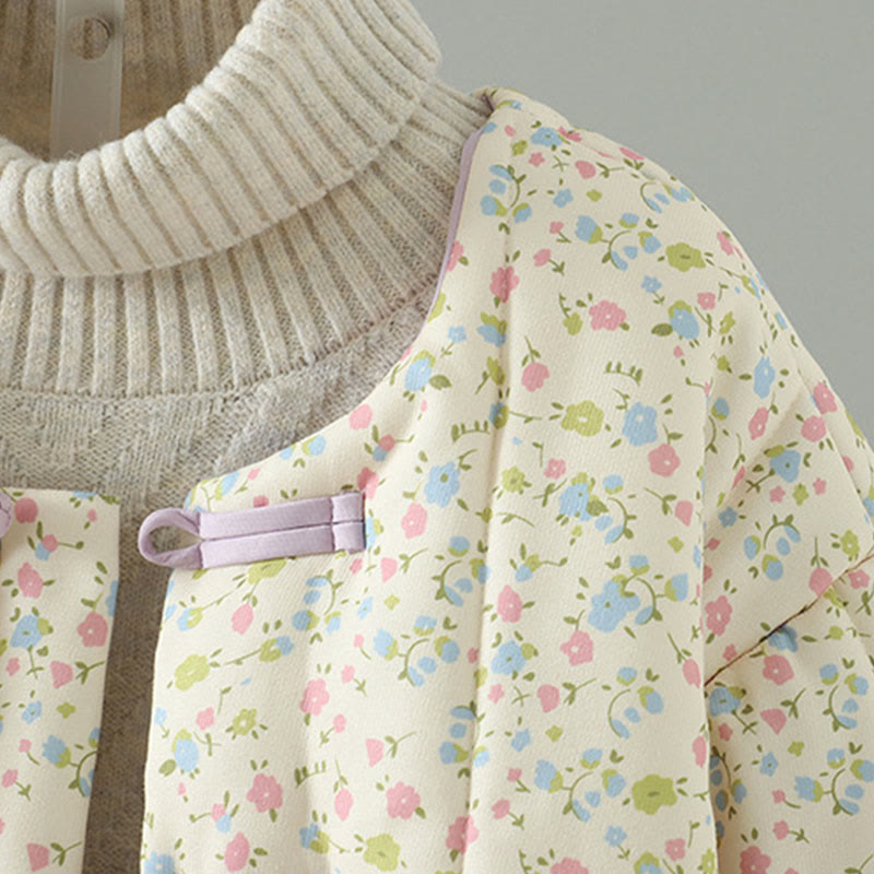 Buddha Stones Button Design Floral Pattern Women's Cotton Long Sleeve Thickened Jacket With Pockets - image 4