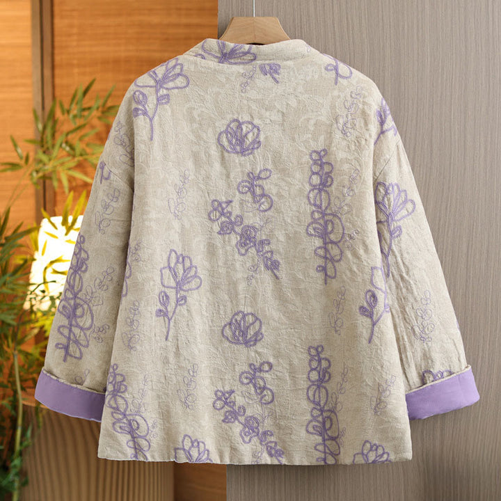 Buddha Stones Women's Winter Long Sleeve Stand Collar Frog-buttons Cotton-padded Jacket With Pockets - image 8