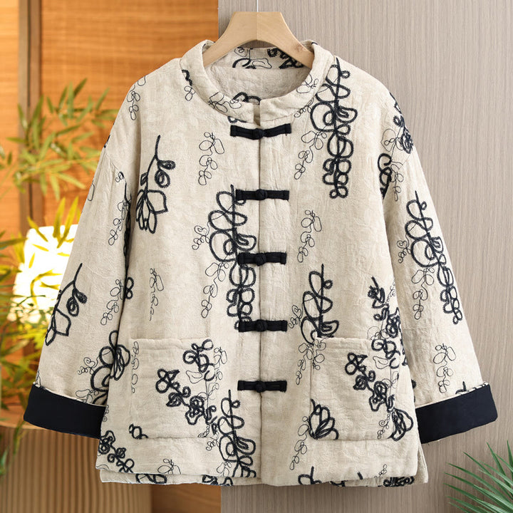 Buddha Stones Women's Winter Long Sleeve Stand Collar Frog-buttons Cotton-padded Jacket With Pockets - Black - US14，UK/AU18，EU46 (2XL) - image 19