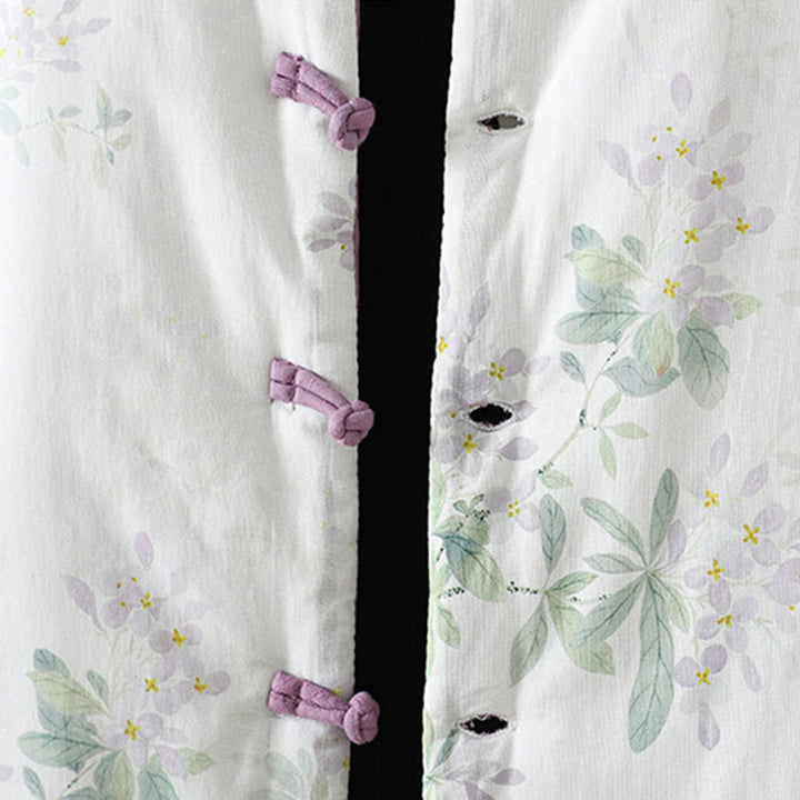 Buddha Stones Women's Printing Flower Pattern Long Sleeve Frog-buttons Cotton Jacket - image 7