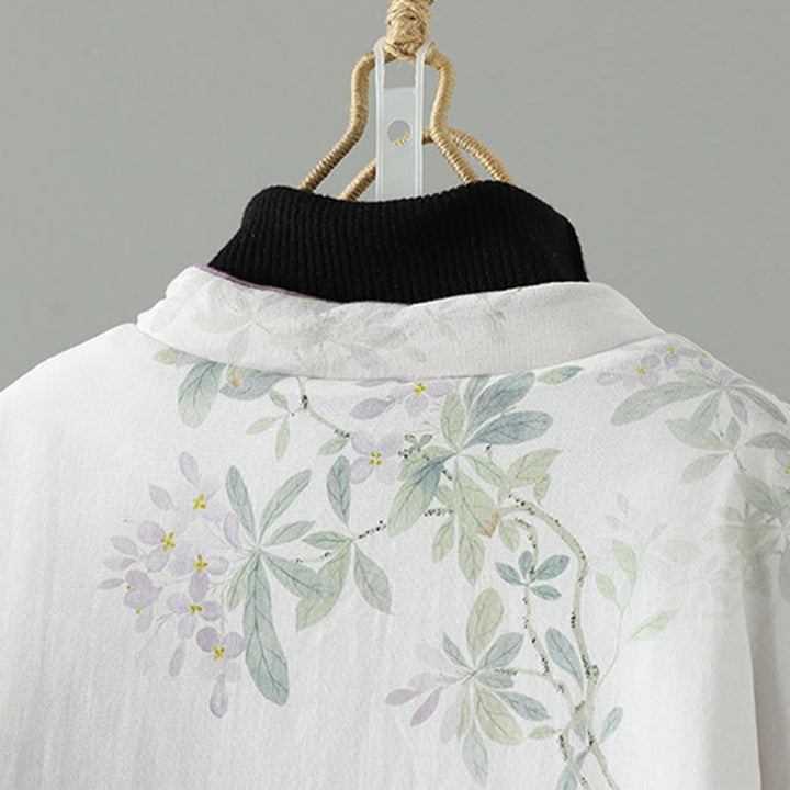 Buddha Stones Women's Printing Flower Pattern Long Sleeve Frog-buttons Cotton Jacket - image 3