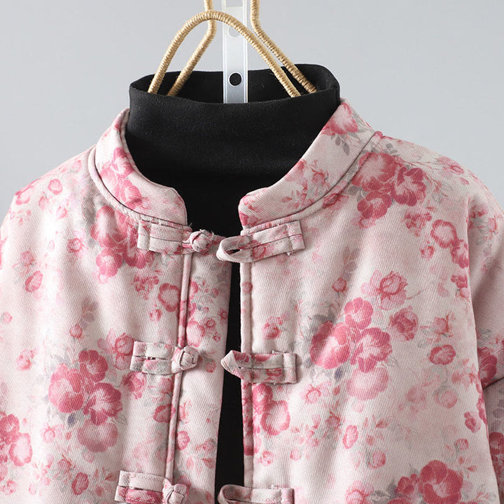 Buddha Stones Women's Commute LightPink Printing Floral Frog-buttons Cotton Long Sleeve Jacket - image 2