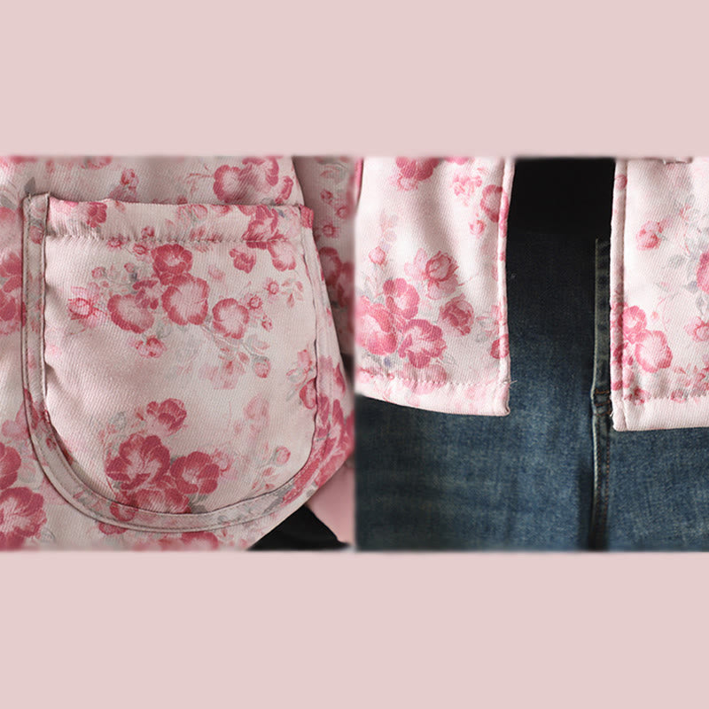 Buddha Stones Women's Commute LightPink Printing Floral Frog-buttons Cotton Long Sleeve Jacket - image 9