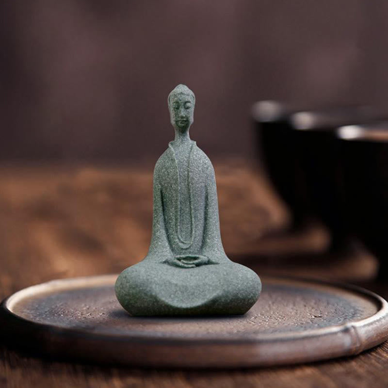 Buddha Stones Meditation Buddha Statue Sandstone Home Figure Desk Decoration 6*4.5*9.5cm - image 1