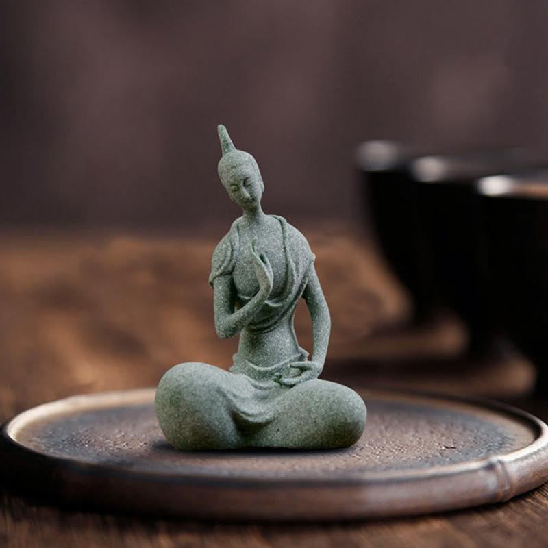 Buddha Stones Listening Buddha Statue Sandstone Home Decoration 6.5*5.5*9.5cm - image 1
