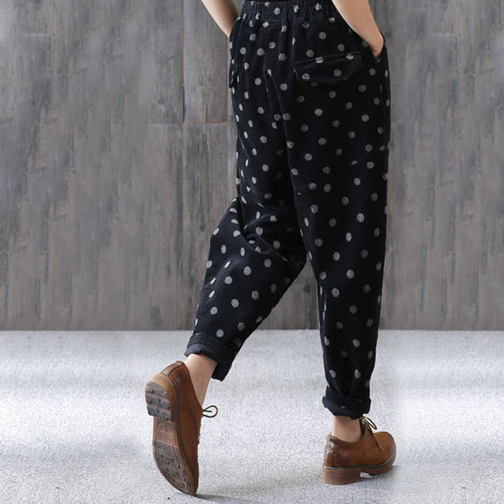 Buddha Stones Women's Fall Commute Printing Dot Pattern Corduroy Harem Pants With Pockets - image 12