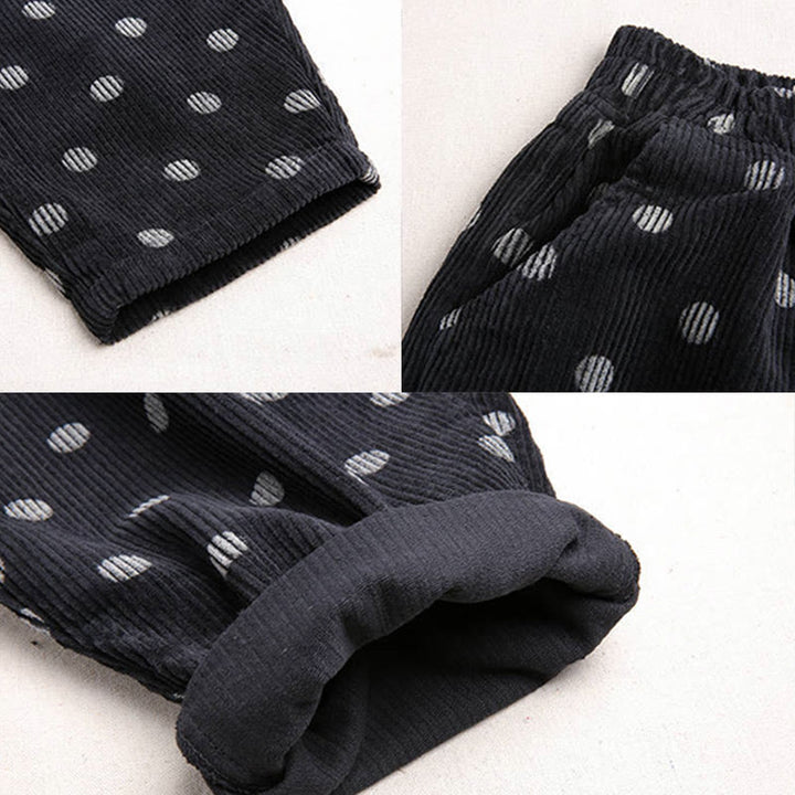 Buddha Stones Women's Fall Commute Printing Dot Pattern Corduroy Harem Pants With Pockets - image 17