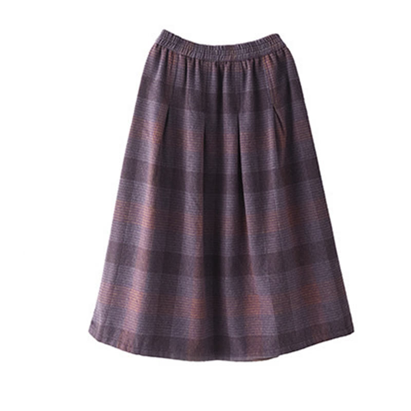Buddha Stones Women's Winter Plaid Pattern Thermal 7-8 Length Skirt With Pockets - image 13