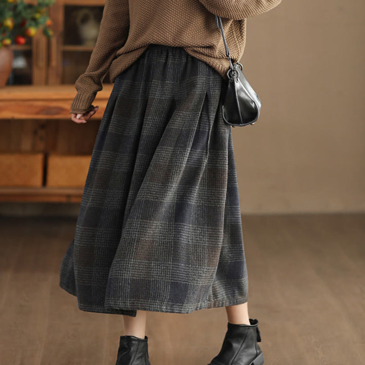Buddha Stones Women's Winter Plaid Pattern Cotton Thermal 7-8 Length Skirt With Pockets - image 16