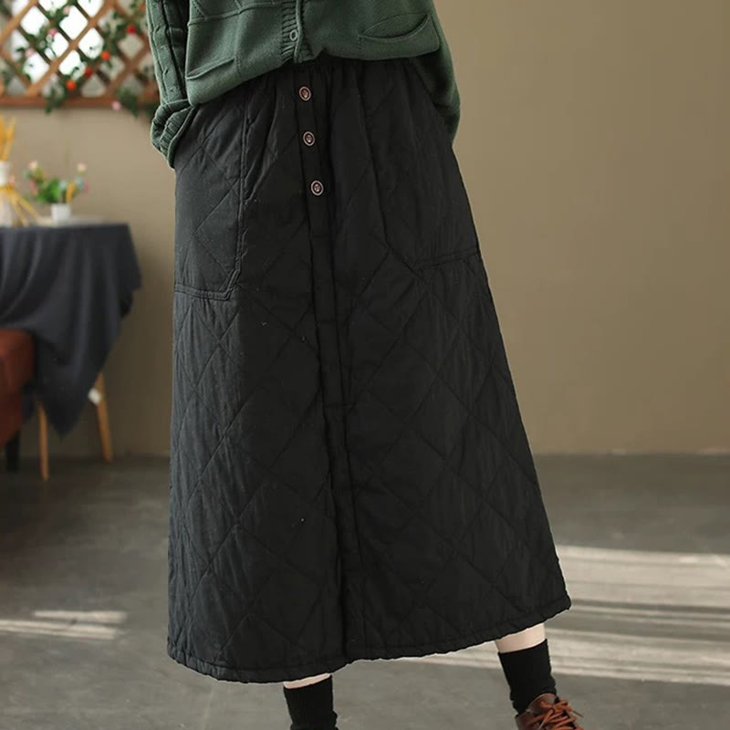 Buddha Stones Women's Plain Cotton Padded Thermal 7-8 Length Skirt With Pockets - image 10